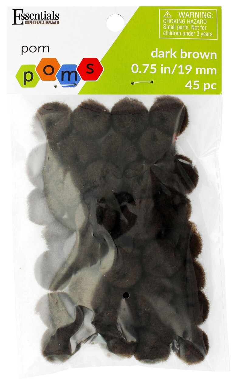 Essentials by Leisure Arts Pom Poms, Dark Brown, 3/4", 45 Pieces per Pack